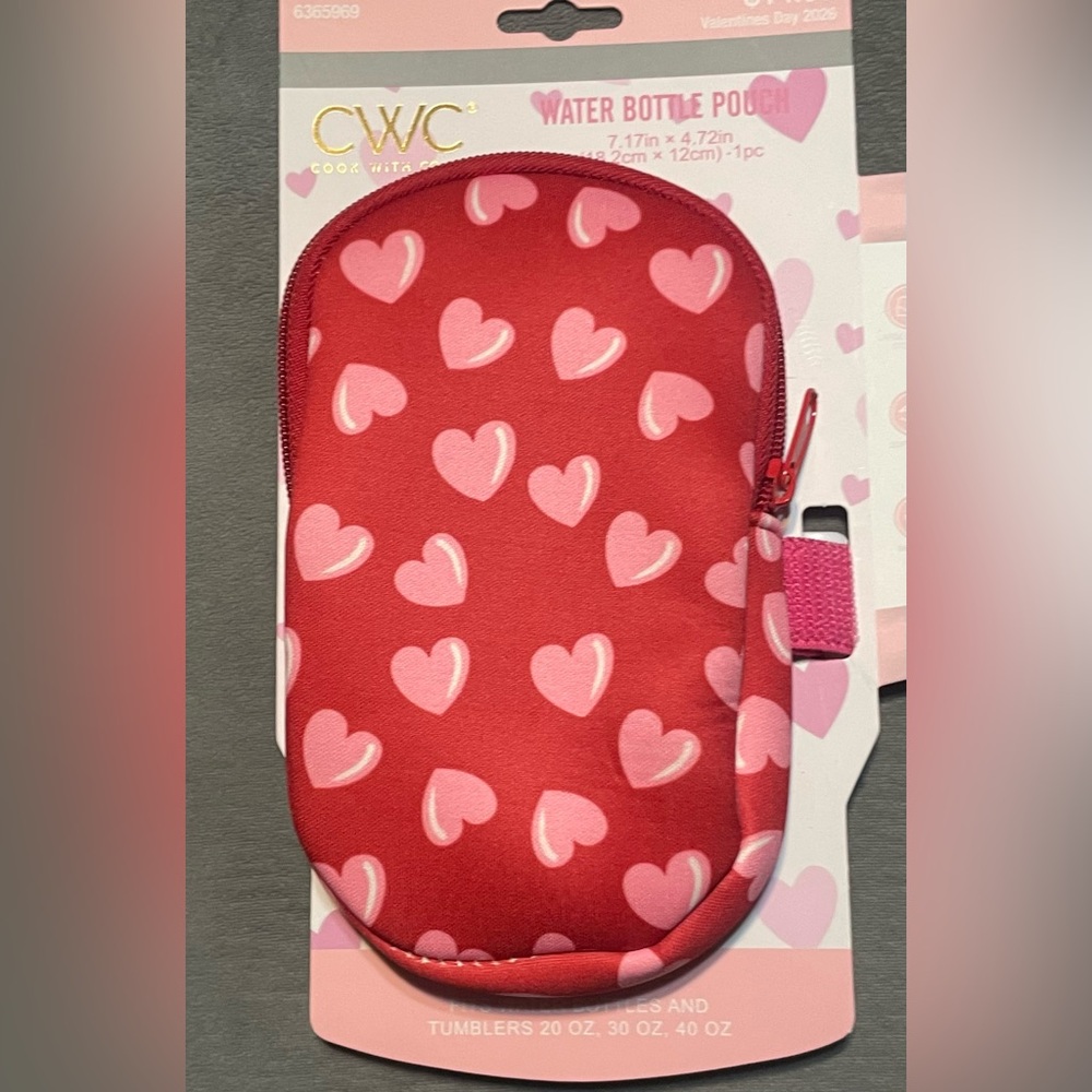 CWC Cook With Color Bottle Pouch Red Pink Hearts Tumbler Holder Fits 20-40oz